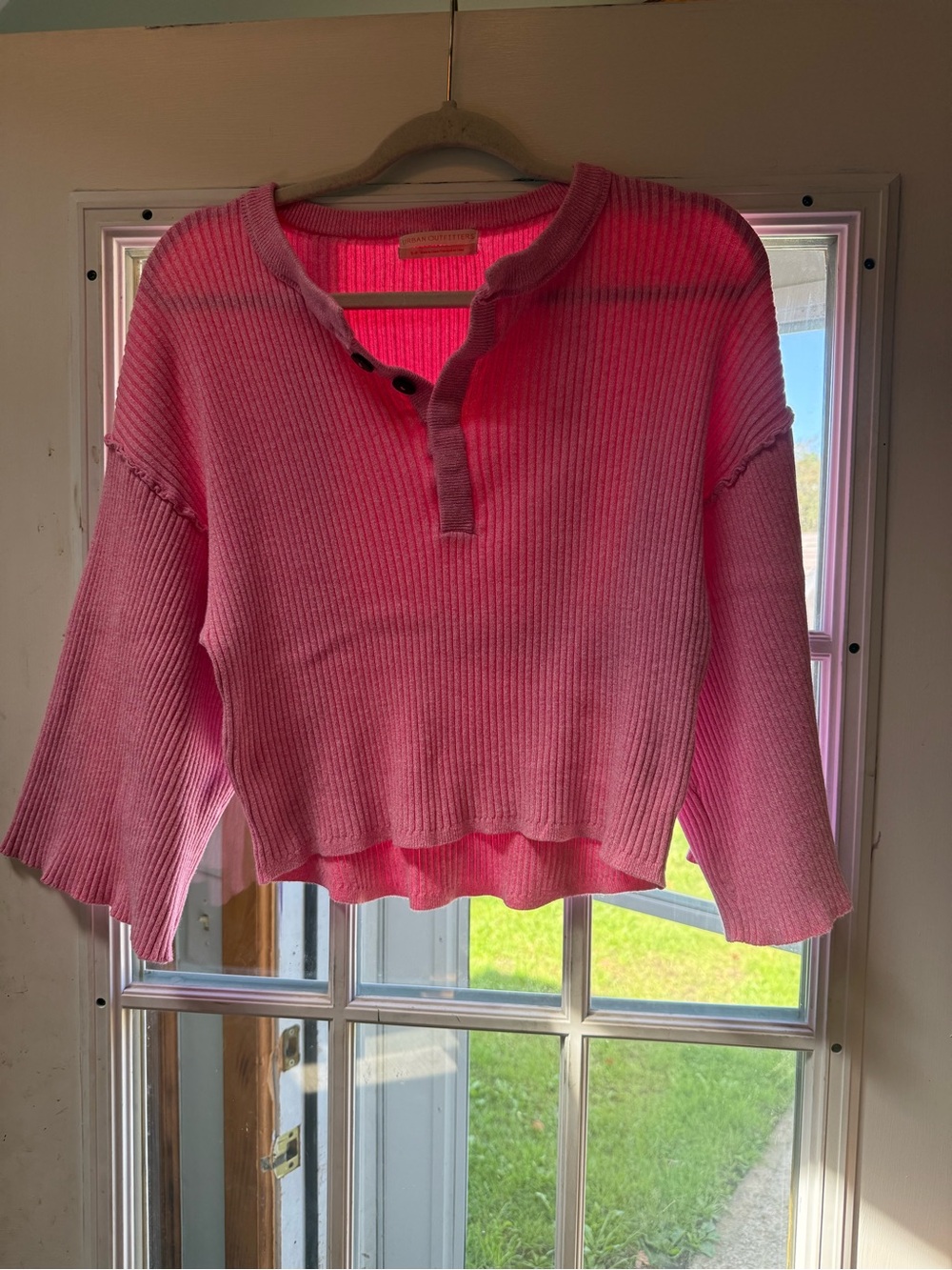 Urban Outfitters Pink Ribbed Henley Pullover Sweater